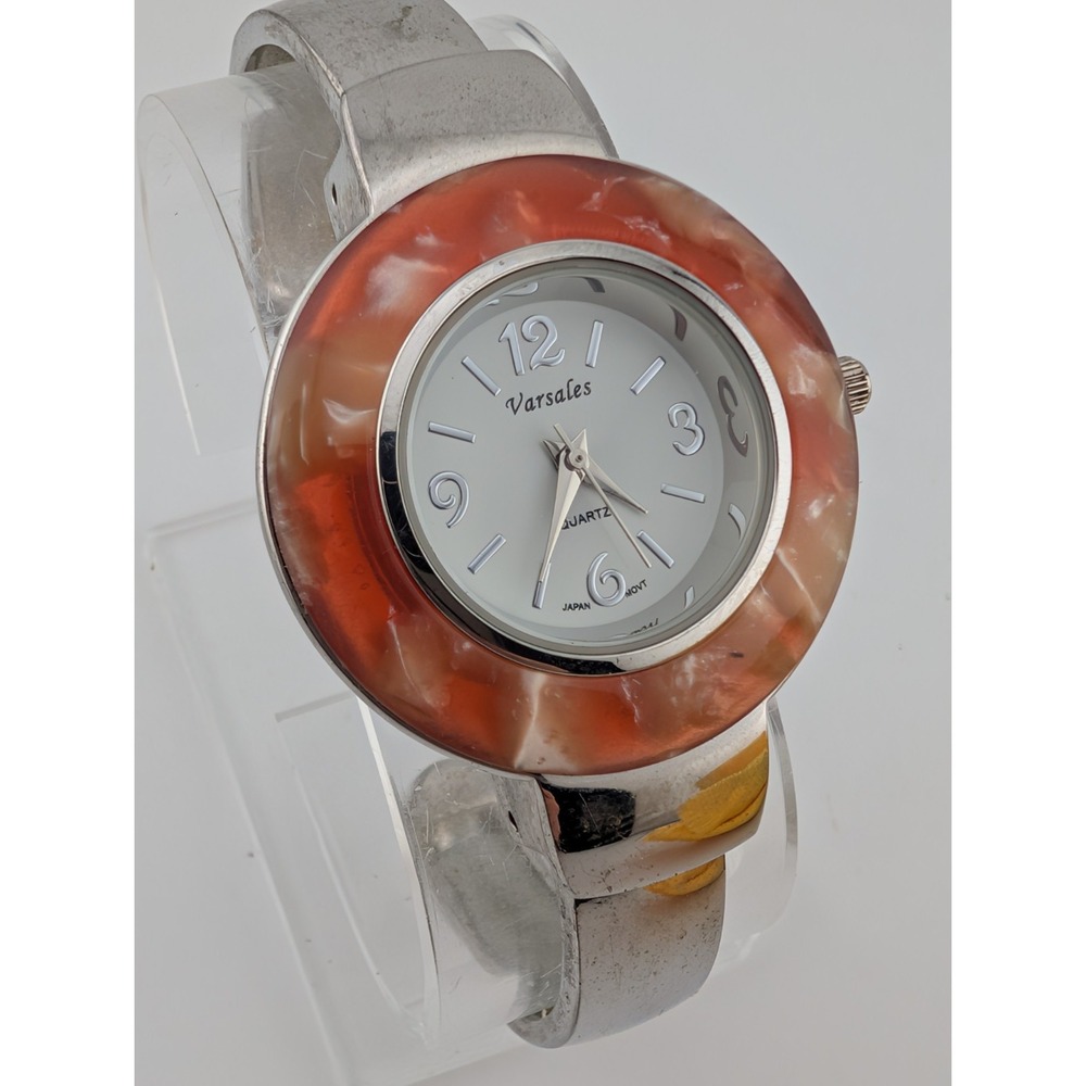 Versales Watch Women 34mm Case Pink/White Enamel Bezel Bangle‎ Band New Battery